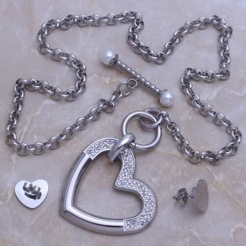 Fashion Jewelry Stainless Steel Heart Pendant Long Necklace & Earrings Set For Woman Bijoux En Acier Inoxydable Joyas SE119010