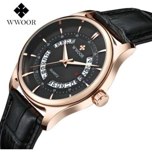Mens Watches Waterproof Sport Quartz Watch WWOOR Top Brand Luxury Date Clock Male Genuine Leather Band Business Wrist Watch #a