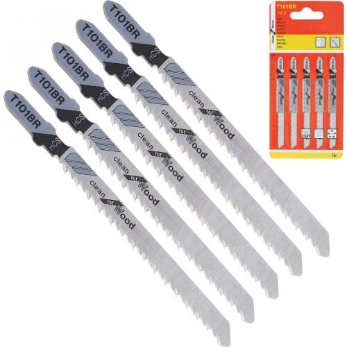 5pcs T101BR 100mm High Carbon Steel Jig Saw Blade Set Fast-Cutting Reciprocating Jigsaw Blade for Wood Board Plastic Cutting