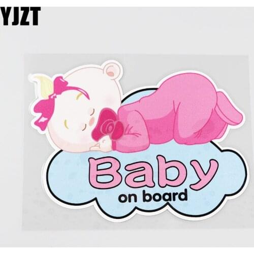 YJZT 14.8CMX10.8CM Baby on board Pvc Decal Lovely sleeping baby Car Sticker Pink 13A-0094