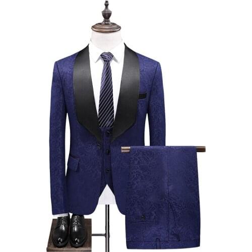 New Arrivals Autumn And Winter Men Suit 3Pcs Jacquard Skinny Wedding Groom Male Blazer Luxury Tuxedo Homme Costume Fashion Dress