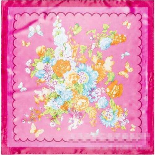 New Arrival 60*60cm Euro Brand Style Women Silk Square Scarf flowers butterfly fashion Tied bag handle scarf high quality