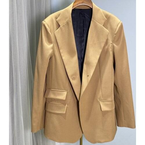 Autumn and winter khaki fashion suit classic waist mid-length versatile simple Korean long-sleeved solid color jacket