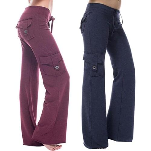 Autumn Women Multi-pocket Button Stretch Trousers Slim-Fit Sport Pants Button Stretch Trousers Slim-Fit Sport Pants