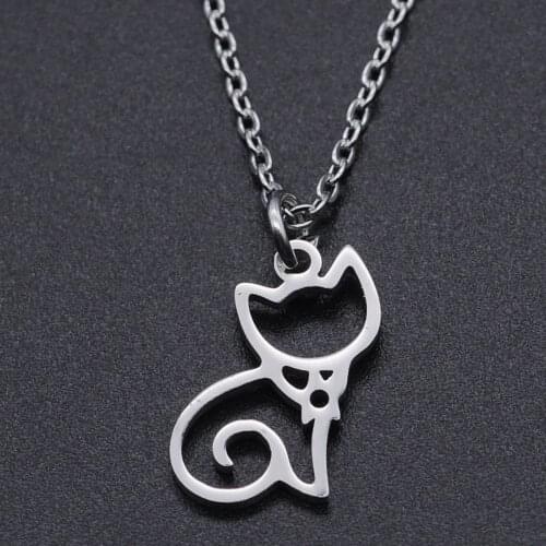 Cat Stainless Steel Charm Necklace for Women Fashion Jewelry Necklaces Wholesale Dropshipping Dainty Steel Necklaces