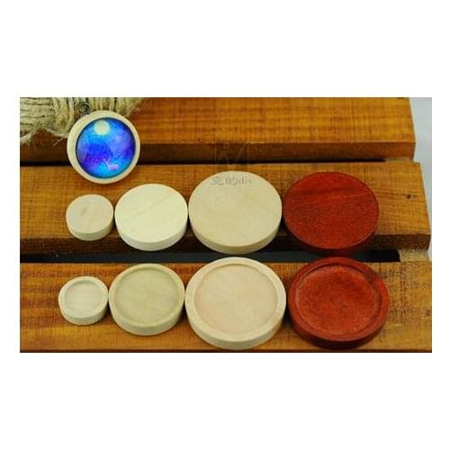 300pcs TRAY size 12mm-25mm Wooden Cameo Setting base Tray, Round natural light pine or bleach color rose cherry wood color