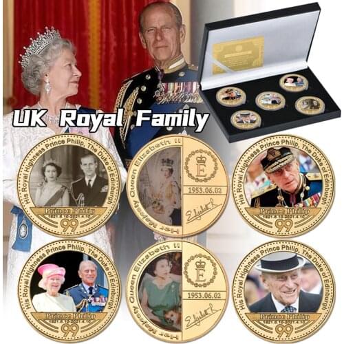 WR New 5pcs Her Majesty Queen Elizabeth II Coin with Plastic Case Gift Box for Collection Business Gift Good Home Decoration