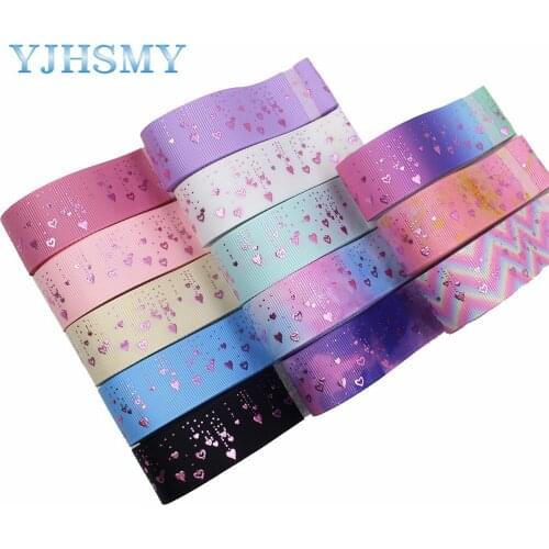 YJHSMY I-191211-2735 25mm10yards Colorful gradient Love bronzing grosgrain Ribbons,DIY bow cap,Valentines Day party decorations