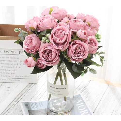 Pink silk rose rose peony simulation flower bridal bouquet peony fake flower family gathering spring wedding white home decorati