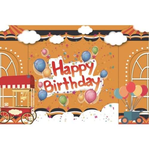 Happy Birthday Backdrop Orange Photography Background Holiday Celebration Photo Booth Studio Decor