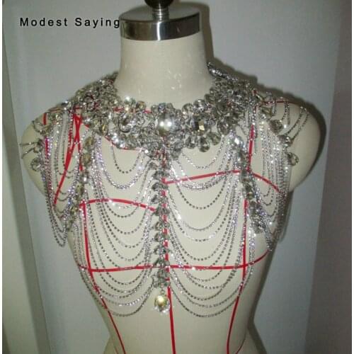 Real Bling Luxury Necklace Rhinestone Tassel Bridal Boleros 2019 Crystal Shoulder Wedding Jackets Wedding Accessories In Stock