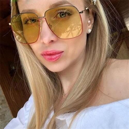 New Thin Gold Metal Red Green Oversized Square Sunglasses Women Luxury Brand Yellow Lens Unique Designer Sunglasses