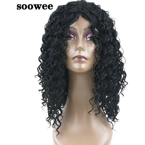 Soowee Medium Deep Curly Synthetic Hair Black Wig Party False Hair Cosplay Wigs for Black Women Hairpiece Hairstyle Wigs-female
