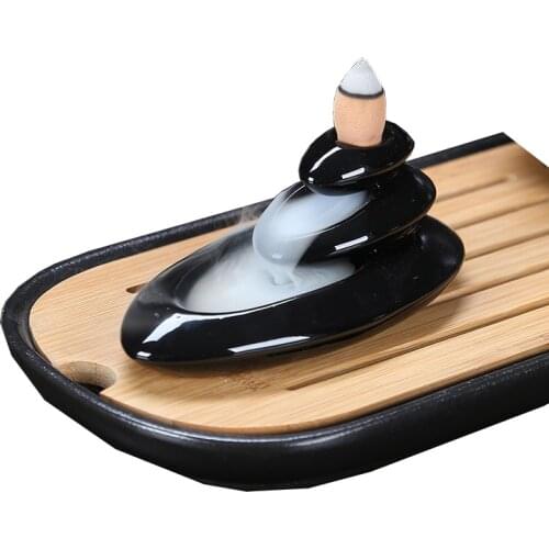 T Mini Backflow Incense Burner Black Incense Cones Censer Optional 50pcs Cone Incense for Home Decoration Ceramic Incense Base