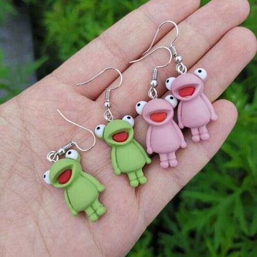 Funny Green Frog Animal Dangle Earrings for Women Kids Sweet Creative Charm Cartoon Drop Earrings Girls Jewelry Gift