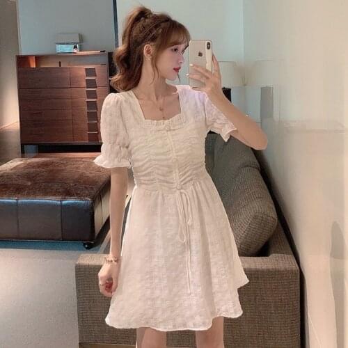 French chiffon white womens dress retro waist tie tie cross women dress fashion lotus leaf vest