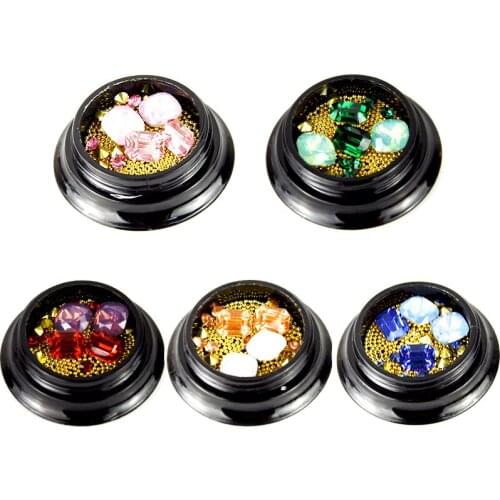 1 Box Mixed Nail Art Charm Gem Beads + Opal Rhinestone + Point back Shiny Glitter Rhinestones For 3D DIY Accessories #JS01-12