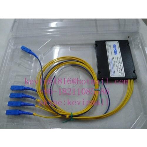 1x4 PLC siglemode Splitter, Fiber Optic PLC Splitter with SC connector SC/UPC pigtail 1:4 sunsea brand. FiberCore