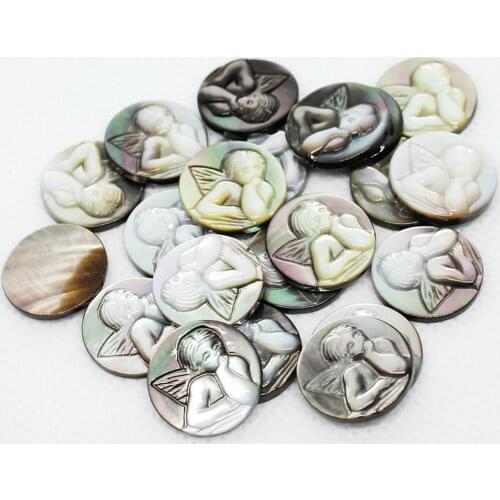 2pcs Natural Abalone Shell 3D Carving Angel Wings 16mm Round Pendant Charms Women Jewelry Making DIY Necklace Accessories Wicca