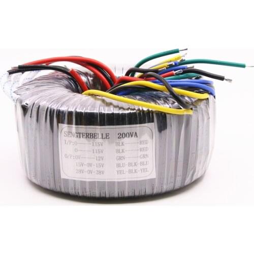 200W pure copper toroidal transformer Output: 28V-0-28V 15V-0-15V 0-12V amplifier audio transformer