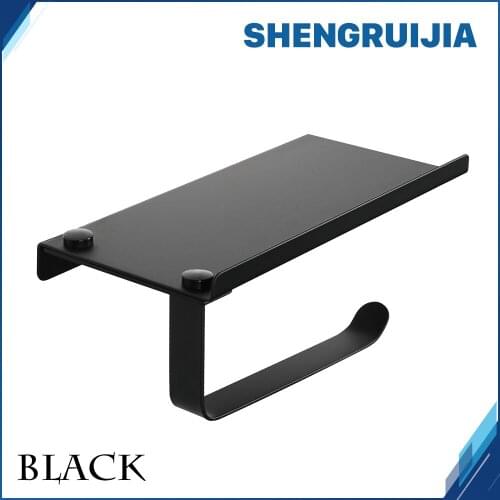 2018 newly black 304 Stainless Steel bathroom paper holder toilet with shelf Toilet Roll Paper rack WC tissue paper holder