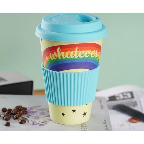 470ml Coffee Mug Decal Design Insulation Portable Bamboo Fiber Degradable Water Cup for Travel