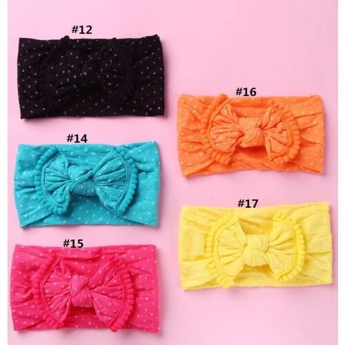24PC/lot Newborn Kids Wide Nylon Headbands,Knotted Hair Bow Headband,Dot Polka Bow Bebe Head Wraps Kids Knot Nylon Hairbands