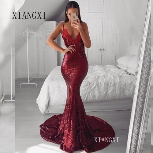 Abendkleider Sexy Mermaid Evening Dresses Long Deep V-Neck Spaghetti Strap Floor Length Evening Dress Formal Party Prom Dresses