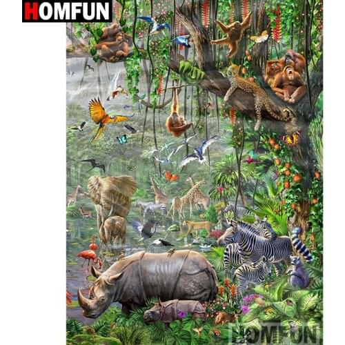 HOMFUN Full Square/Round Drill 5D DIY Diamond Painting "Animal bird rhino" 3D Embroidery Cross Stitch 5D Home Decor Gift A17252