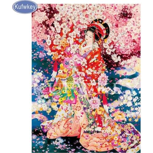 Diy Diamond Embroidery japan woman sakura Kimono Rubiks Cube full Square Diamond Painting Crystal Mosaic Picture of Rhinestone