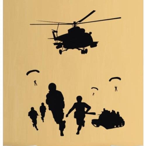 Army Soldiers Vinyl Removable Helicopter Wall Stickers for Nursery Kids Room Wallpaper Decals Bedroom Home Art Murals L02