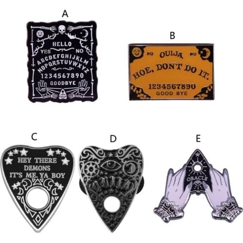 Halloween Funny Ouijas and Chill Planchette Enamel Lapel Pins Gothic Black Witchcrafts Brooch Pin Fashion Jewelry Unisex