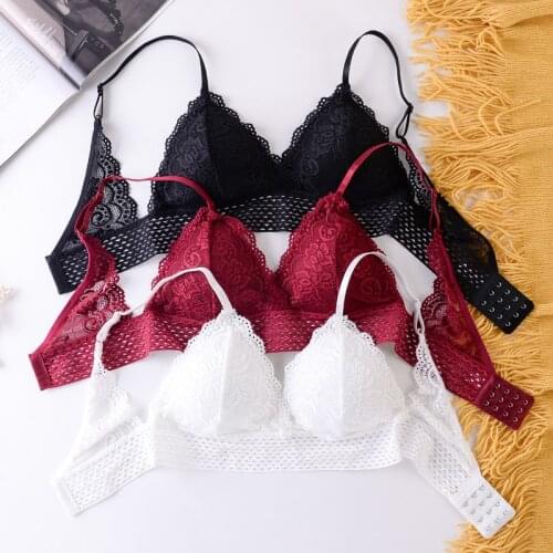 Linbaiway Triangle Cup Bra Women Bralette Deep-V Sexy Lace Padded Solid Lingerie Wire Free Bra Brasiere Mujer Femme Bra