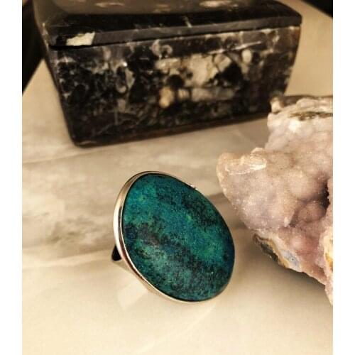 Dr Stone Natural Stone Women 'S Turquoise Stone adjustable Ring AHL24 439390943