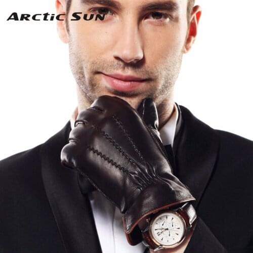 HOT SALE Mens Genuine Leather Gloves Swallow Tailed Design Winter Sheepskin Glove Velvet Lined Gloves Male EM009WQF