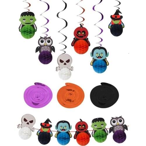 Halloween Ceiling Hanging Flag Honeycomb Ball Swirl Banner Room Bar Haunted Festival Party Supply DIY Ornaments Swirl Decoration