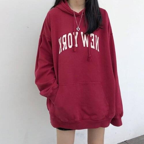 American White New York Print Oversized Hoodies Women Coat Pocket Thin Long Sleeve Casual Harajuku Hoodie Autumn Fashion Clothes
