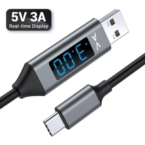 USB Type C Cable 3A Display Current And Voltage Charger Data Cord Fast Charging Data Sync Type-C Line For Xiaomi Huawei Samsung