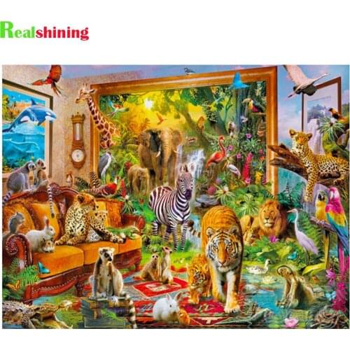 Diy diamond mazayka 5d diamond painting wild animals lion full square round drill rhinestone embroidery Tiger Elephant Insect R1