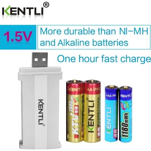 KENTLI 4pcs 1.5V AA AAA li-polimer lithium batteries battery+2 slots smart charger Factory direct sales Quality Warranty