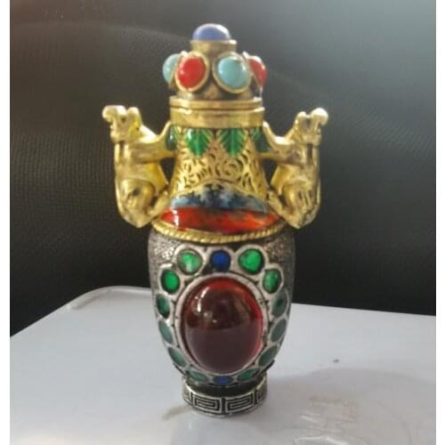 China Tibetan archaize White copper Snuff bottles crafts statue