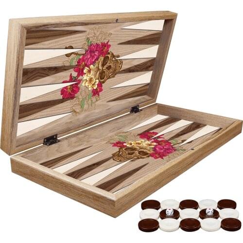 Classic Skull Wooden Big Size Luxury Backgammon Board Game Set