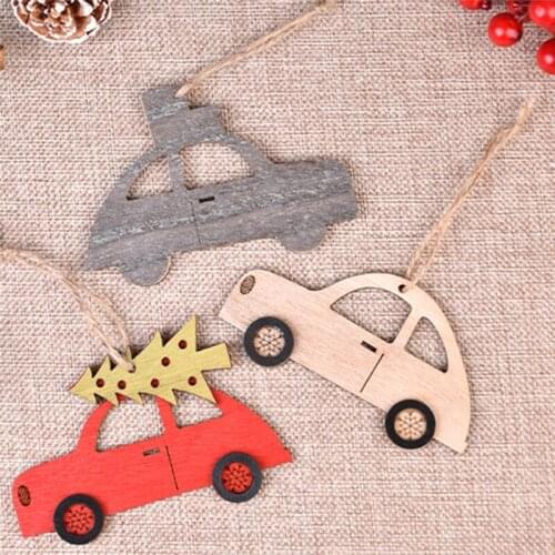 3 Pieces Home Childrens Toys Wooden Painted Colorful Car Christmas Pendant Decoration Gift Christmas New Year Party Decoration