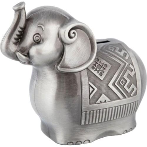Vintage Elephant Piggy Bank Creative Metal Alloy Cartoon Money Bank Cute Coin Bank Saving Pot Box with Stopper for Boy Kid