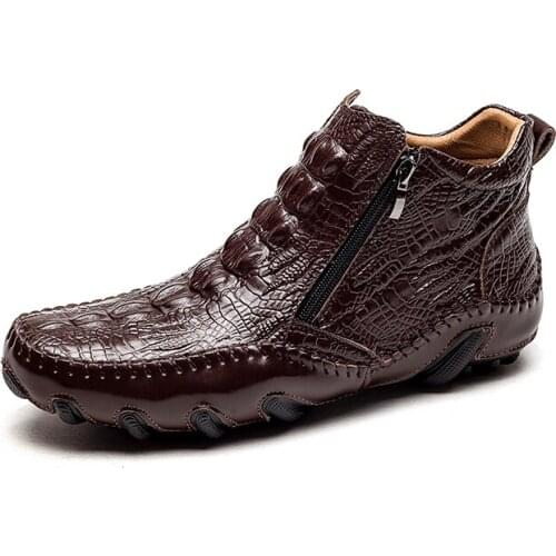 Zipper Large Size Leather Mid-Bangka Cotton Crocodile Pattern Beanie Shoes Casual Comfortable Breathable Sports Shoes