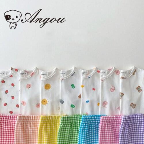 Angou Summer Baby Boy Girl Fruit Cartoon Home Clothes Short Sleeves Childrens Clothing Cotton Soft Baby Pajamas Costume