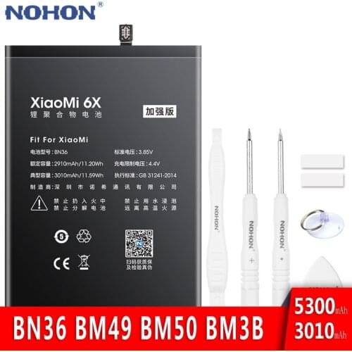 NOHON Lithium Battery BN36 BM4C BM50 BM49 BM3B For Xiaomi Mi 6X Max Mix 2 Max2 Mix2 Mi6X Mobile Phone Replacement Batarya Tools