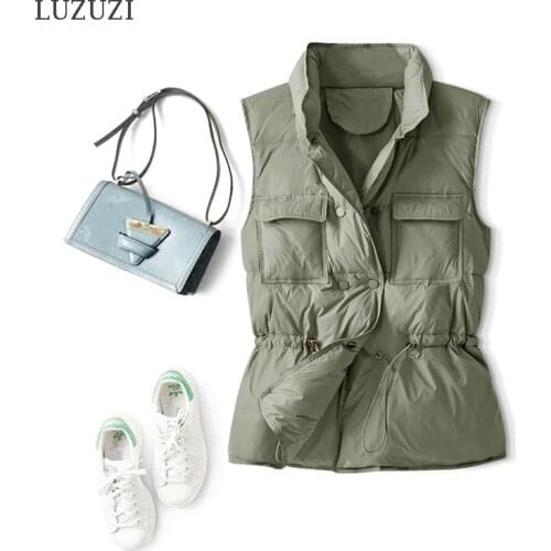 LUZUZI 2020 New Autumn Winter Ultra Light Down Womens Warm Vest Down Jacket Short Coat Parka Sleeveless Jacket Autumn Waistcoat