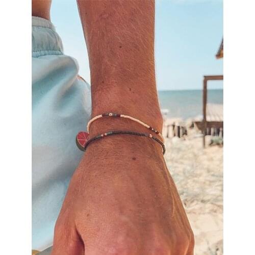 POHIER Shell Bracelet For Men Jewelry Corall Gold-Color Disc Beads Charm Beach Party Wedding Jewelry