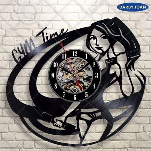 Gym Time For Lady Fitness Shape Workout Wall Clock 12 in(30cm) Black Decor Modern Decorative Vinyl Record saati horloge murale